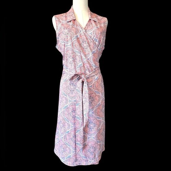 Tori Richard Honolulu Charmed Life Venus Dress Sleeveless Wrap Pink Mosaic XL - Picture 2 of 10